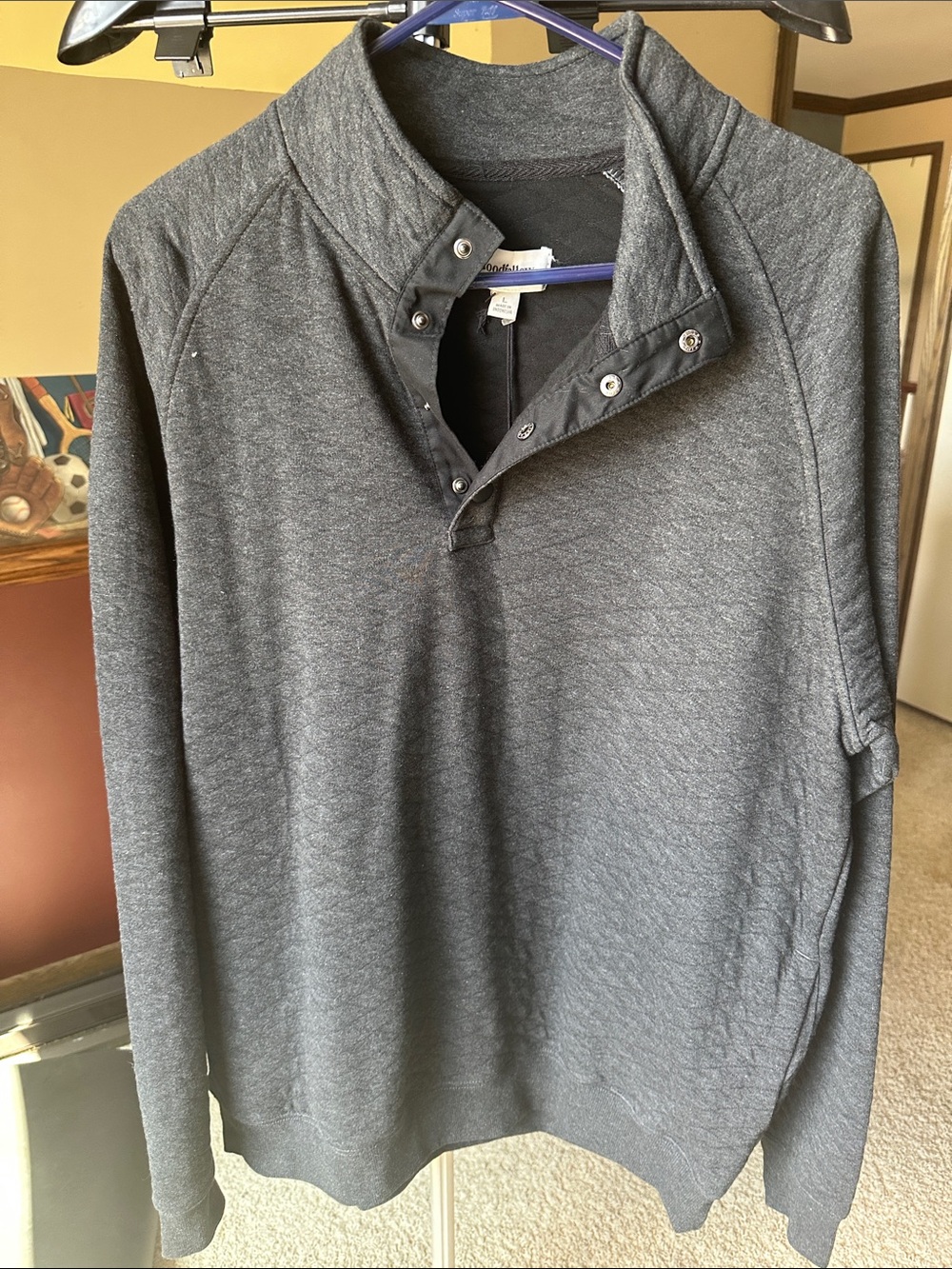 Goodfellow & Co Charcoal Quilted Snap-Button Zip-Neck Sweater
